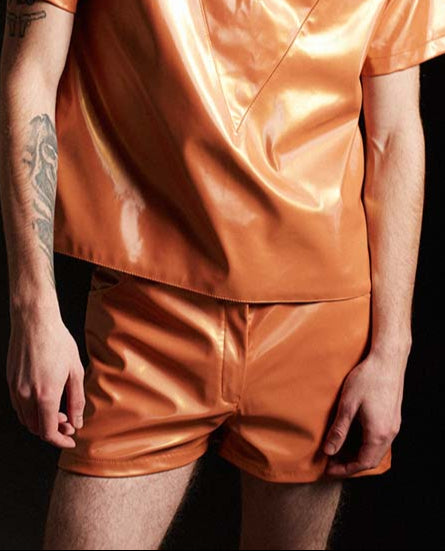 MIGRANTE V neck top - Apple leather