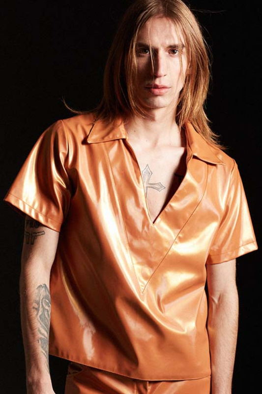 MIGRANTE V neck top - Apple leather